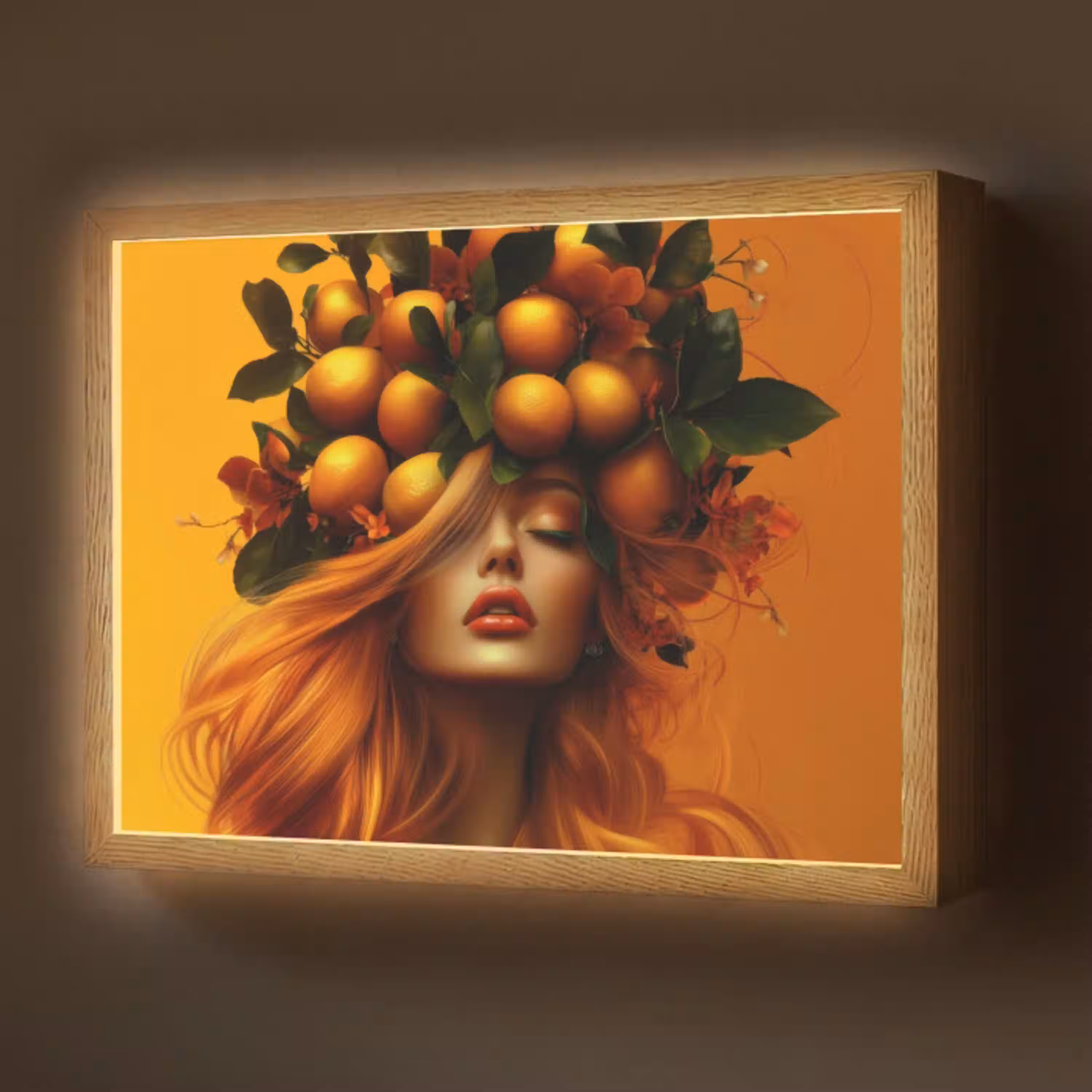 Vrouw - Citroenen - Bloesem - Geel Light Box met batterij (Wandlamp) middel -z3d_website