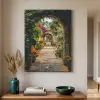 Doorkijk - Bloemen - Poort - Stenen Textielframe zwart klein -sfeer1