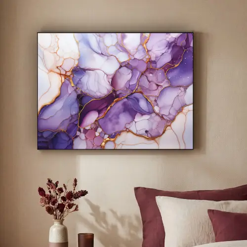 Marmer - Paars - Lila - Goud Textielframe - compleet frame klein -sfeer1