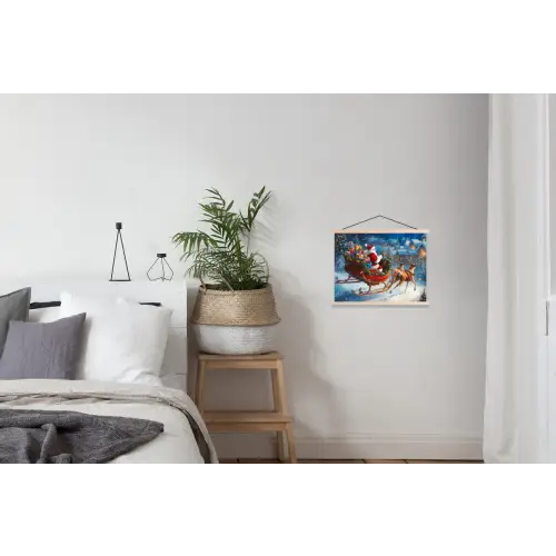Kerstman - Rendier - Kerst - Sneeuw textielposter latten blank klein -woonkamer