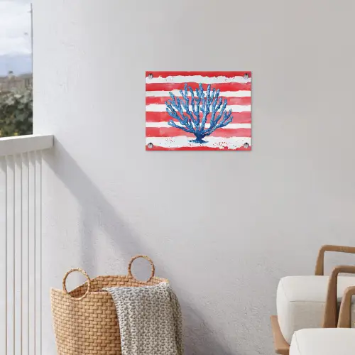 Koraal - Verfstructuur - Rood - Blauw tuinposter los doek klein -sfeer8