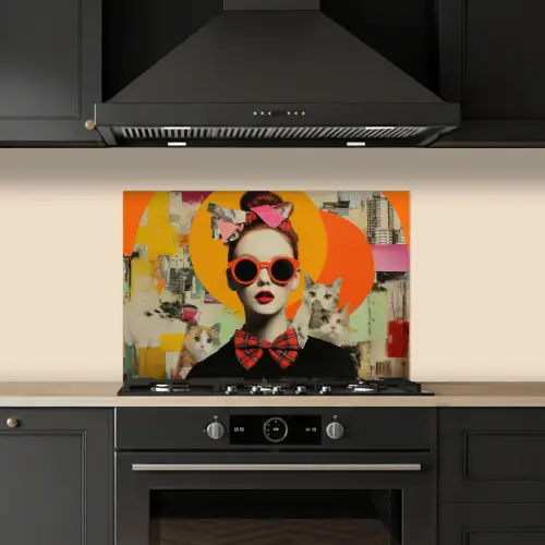 Vrouw - Bril - Strik - Retro keuken achterwand spatscherm klein -sfeer1