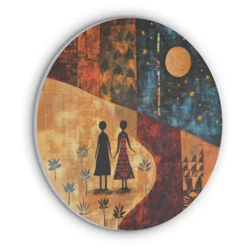 Silhouetten - Abstract - Zon - Maan Akoestische PET Vilt - Rond klein -3d