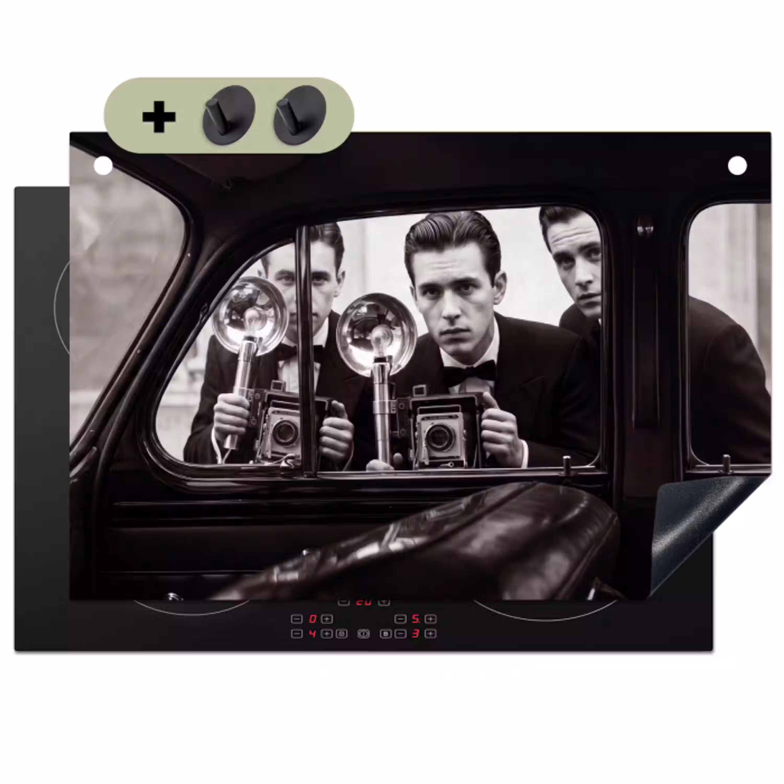 Fotograaf - Camera - Vintage - Journalistiek - Zwart-wit Inductie beschemer met haakjes klein -3d