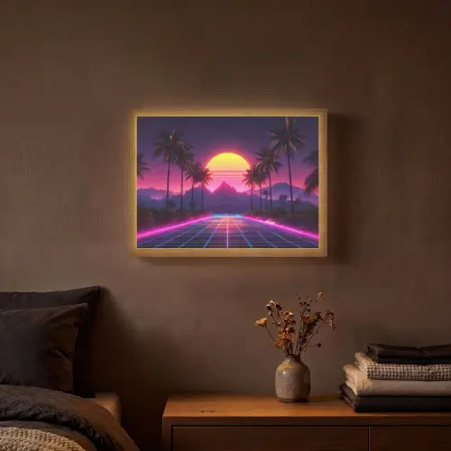 Horizon - Palmbomen - Bergen - Geel Light Box met batterij (Wandlamp) middel -sfeer4
