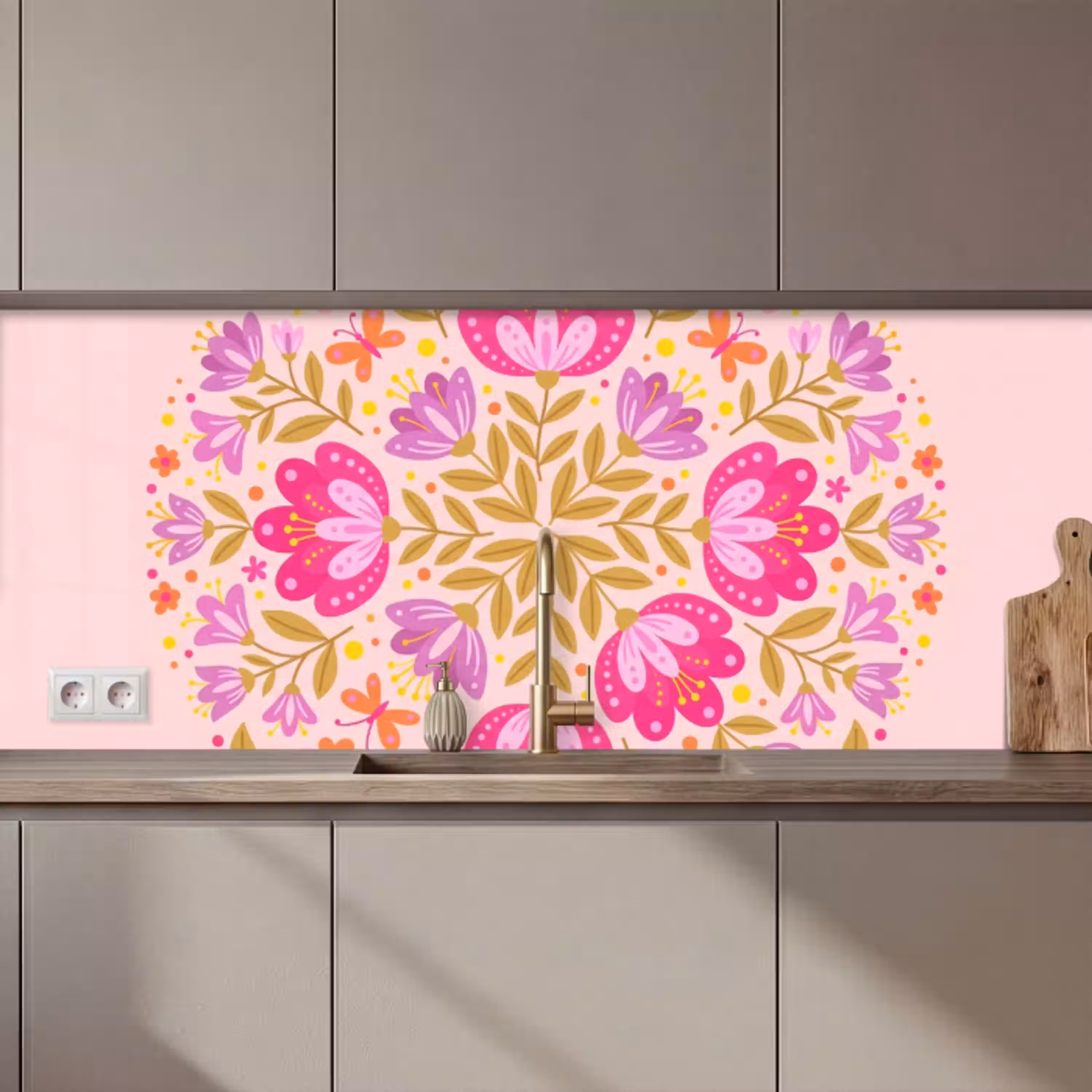 Bloemen - Patroon - Natuur - Abstract - Roze keuken achterwand 2 middel zz_3dshopping