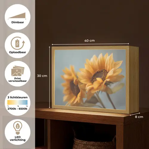 Zonnebloemen - Geel - Wazig Light Box met batterij (Wandlamp) middel -USP_websiteoverzichtNL