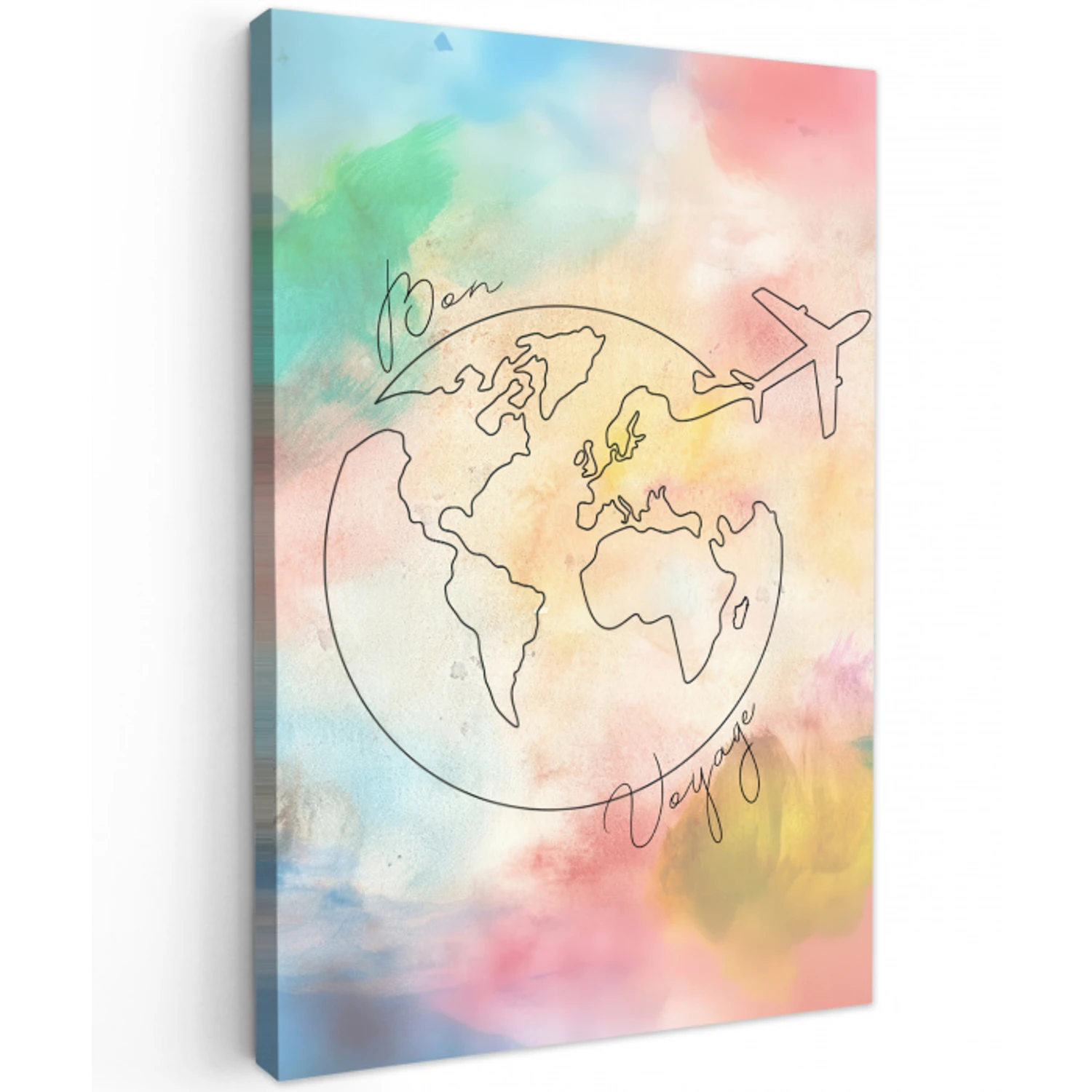 Voyage - Wereldbol - Pastel - Quote Tuinposter op houten frame 2 cm dik middel -3d