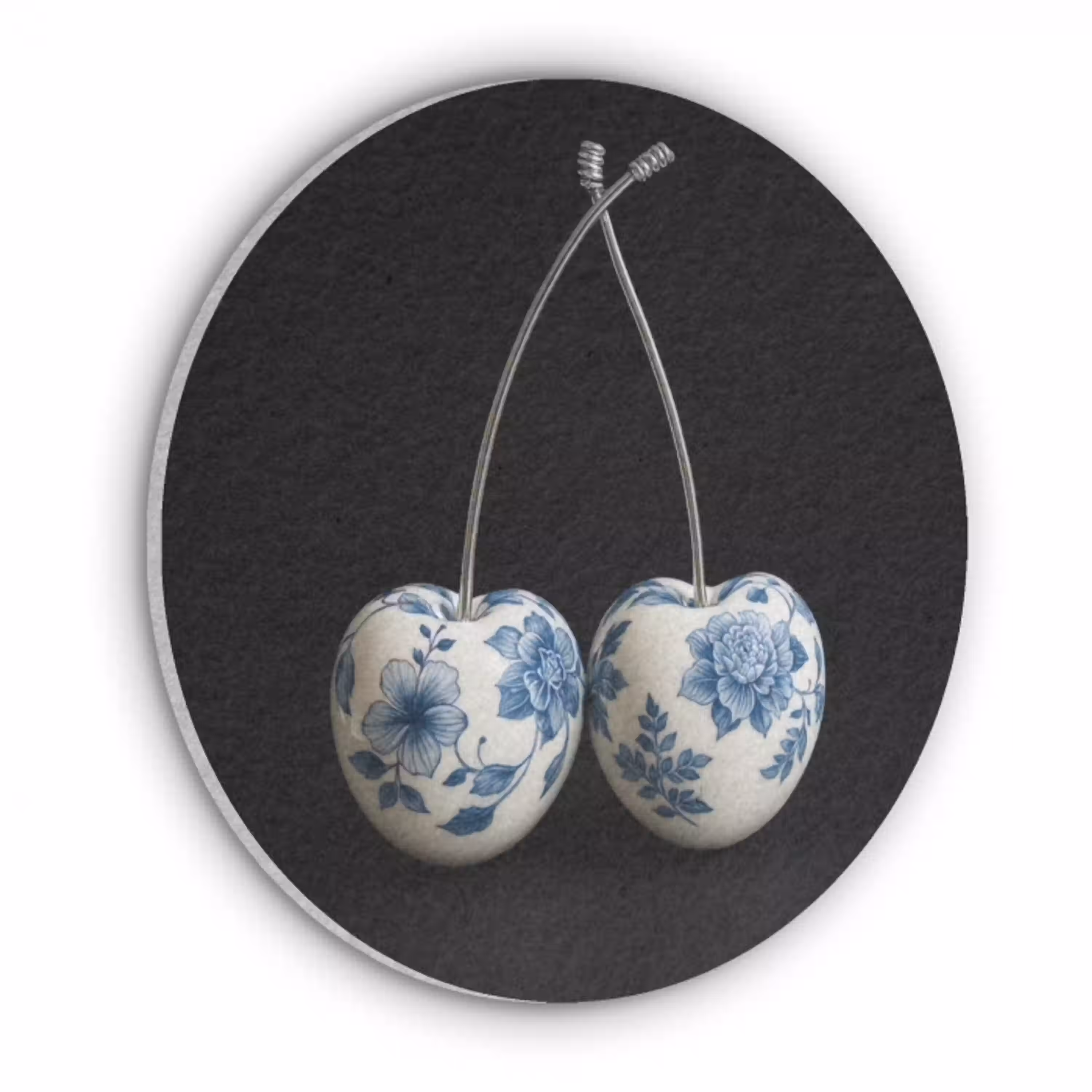 Kersen - Delfts blauw - Fruit Akoestische PET Vilt - Rond klein -3d