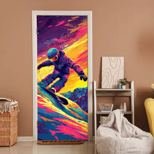 Snowboarden - Sneeuw - Kleurrijk deurposter klein -sfeer1