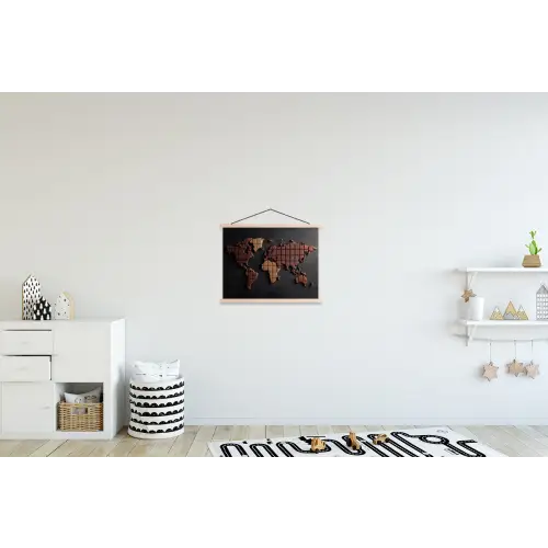 Wereldkaart - chocola - Smakelijke uitstraling textielposter latten blank klein -kinderkamer