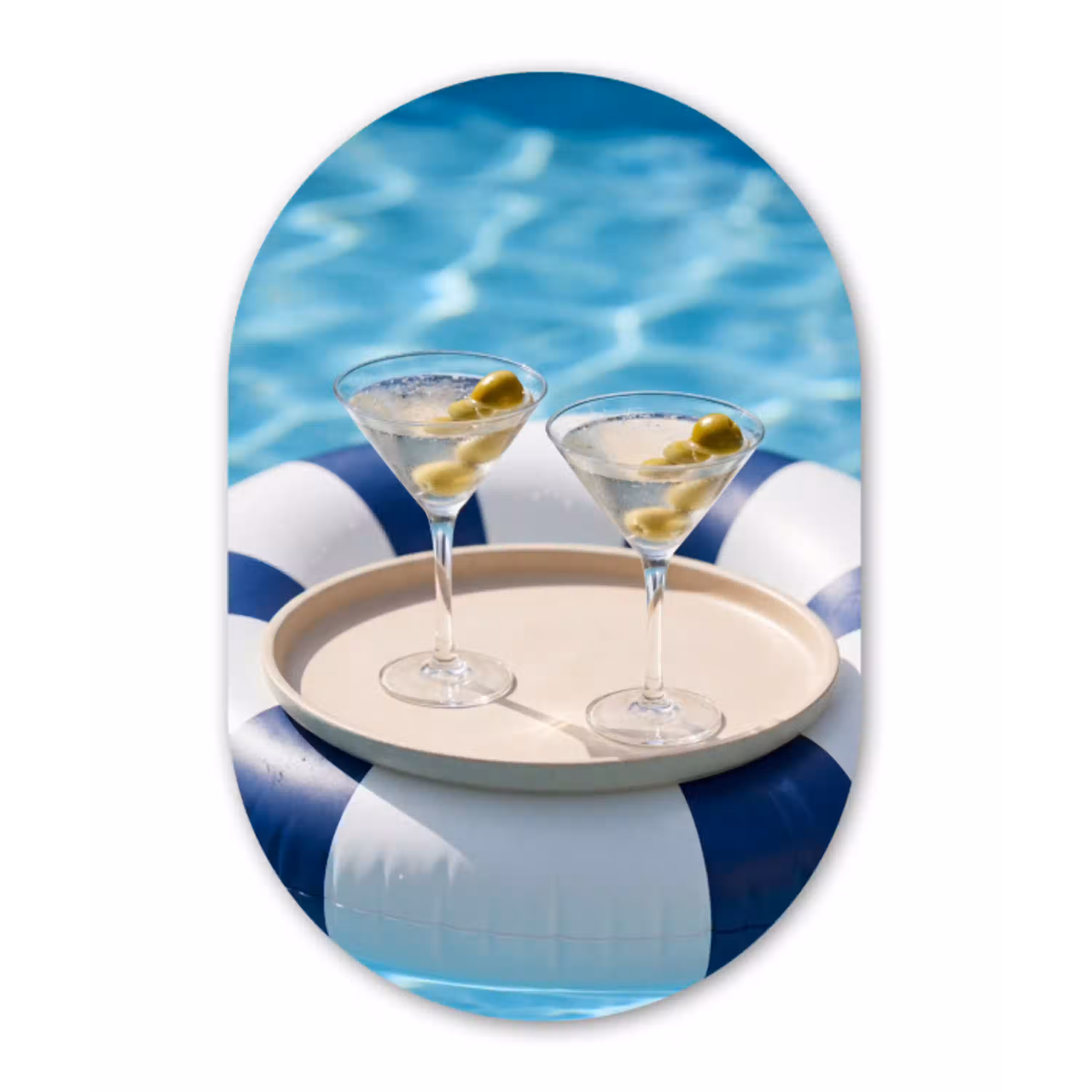 Cocktail - Zwembad - Zomer - Blauw Wandcirkel Ovaal Aluminium middel -3d