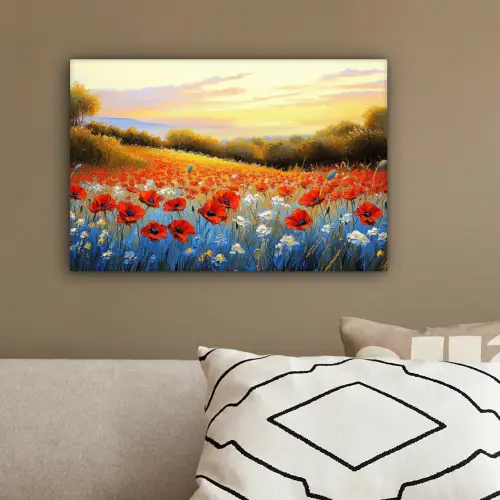 Klaproos - Bloemenveld - Kleurrijk canvas 2cm klein -sfeer3