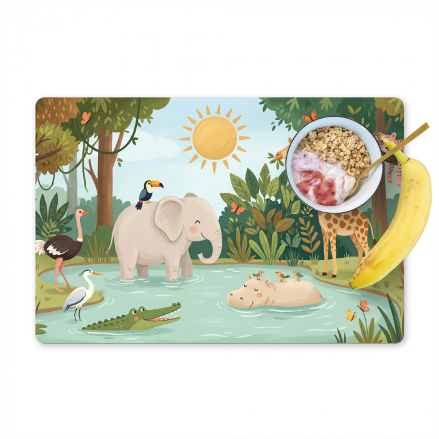 Jungle - Oase - Dieren - Kleurrijk Placemat vinyl groot -zzzproduct_Kitchenyeah-website