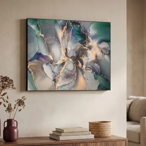 Goud - Blauw - Marmer Textielframe zwart klein -sfeer3
