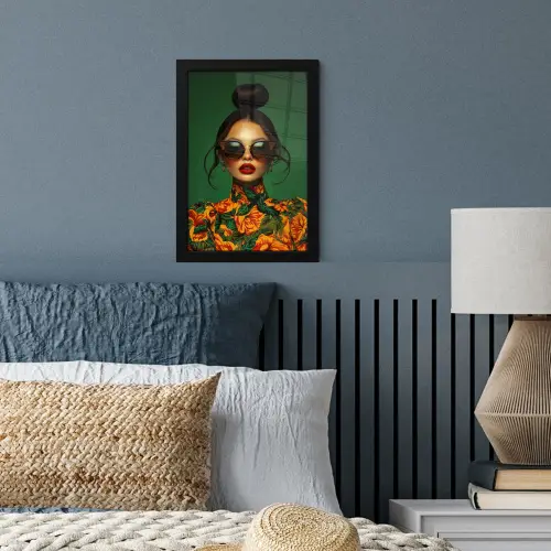 Vrouw - Groen - Modern - Bril - Abstract fotolijst zwart zonder passe partout klein -sfeer3