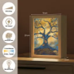 Boom - Levensboom - Blauw - Goud Light Box met kabel (Tafellamp) klein -USP_websiteoverzichtDE