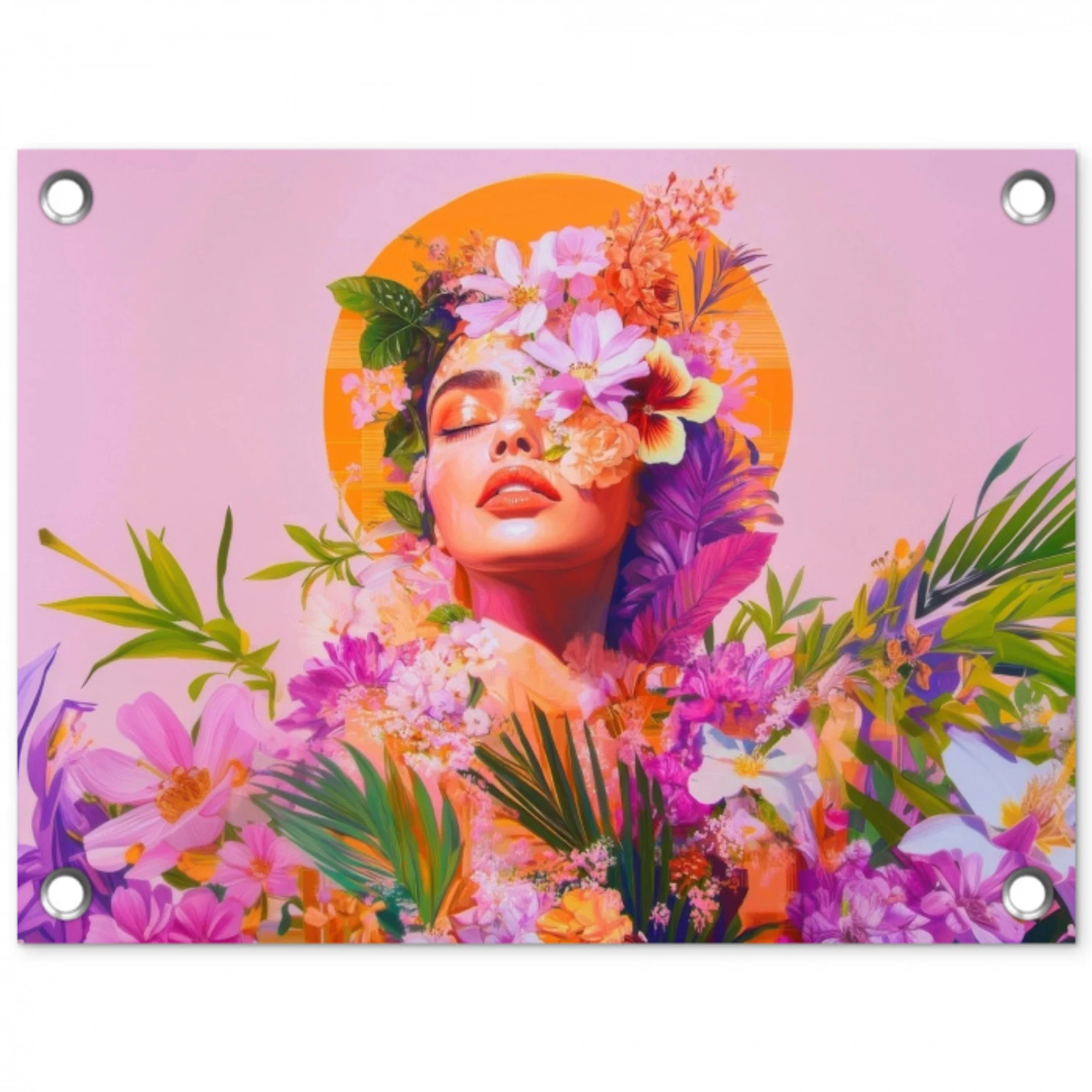 Vrouw - Abstract - Cirkel - Bloemen tuinposter los doek klein -3d
