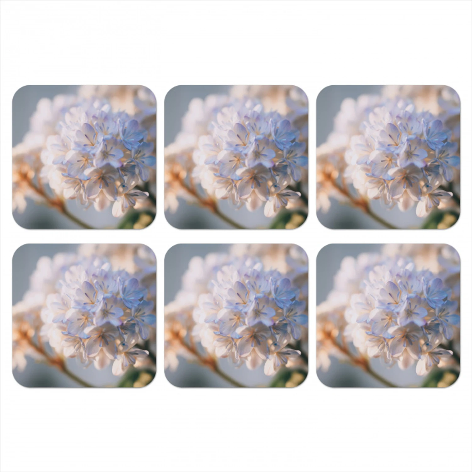 Bloemen - Lichtblauw - Wazig - Trosje onderzetter kurk middel -3d