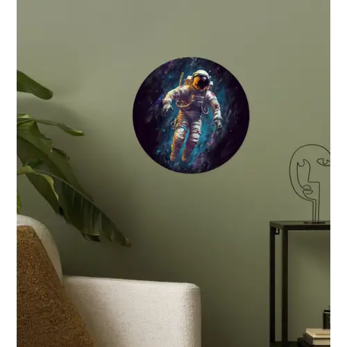 Ruimte - Neon - Astronaut - Sterren Wandcirkel behangsticker klein -sfeer2