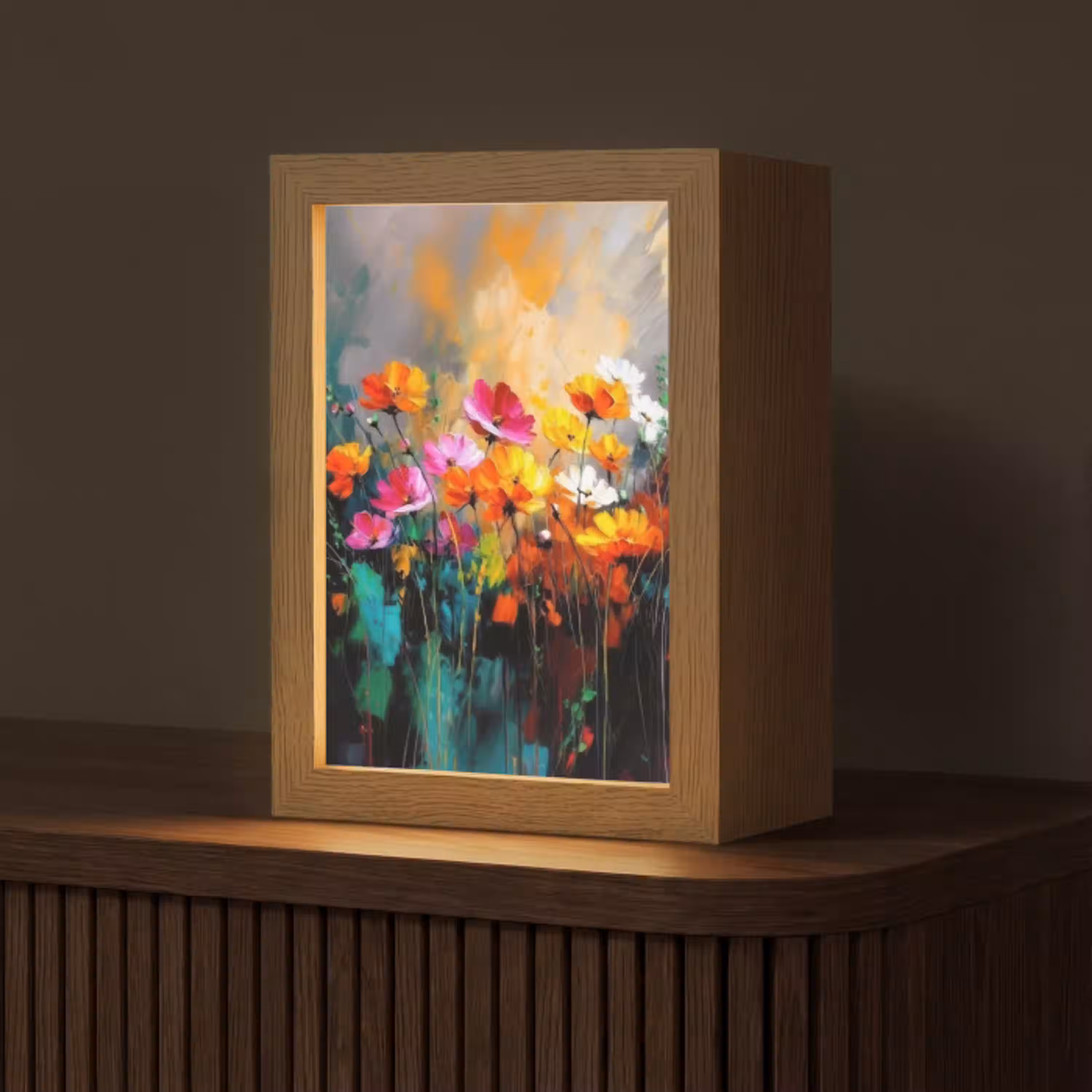 Felgekleurd - Bloemblaadjes - Abstract Light Box met kabel (Tafellamp) klein -z3d_website