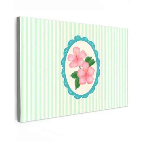 Bloemen - Ovaal - Strepen - Groen canvas 2cm klein -z3d