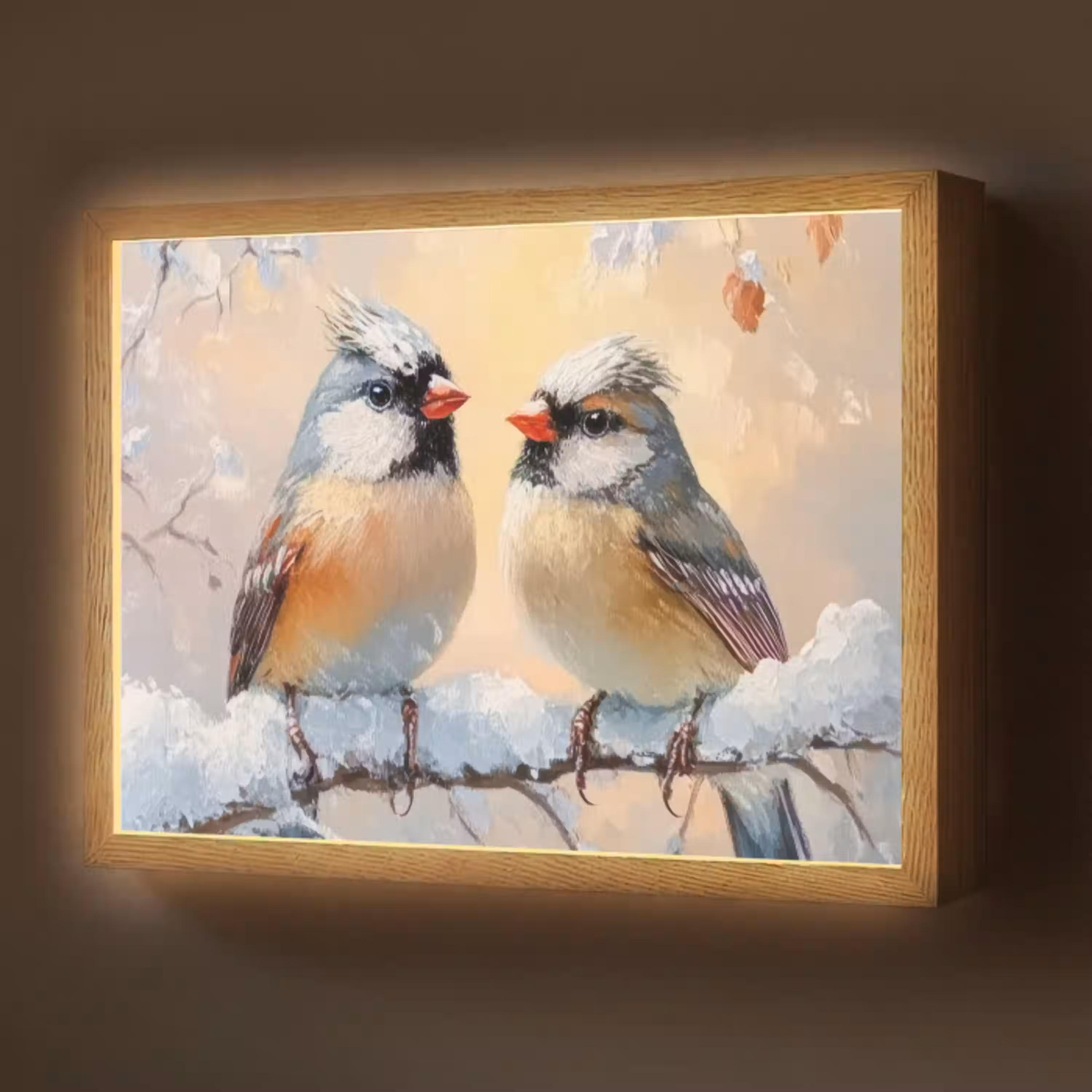 Vogels - Tak - Winter - Sneeuw Light Box met batterij (Wandlamp) middel -z3d_website
