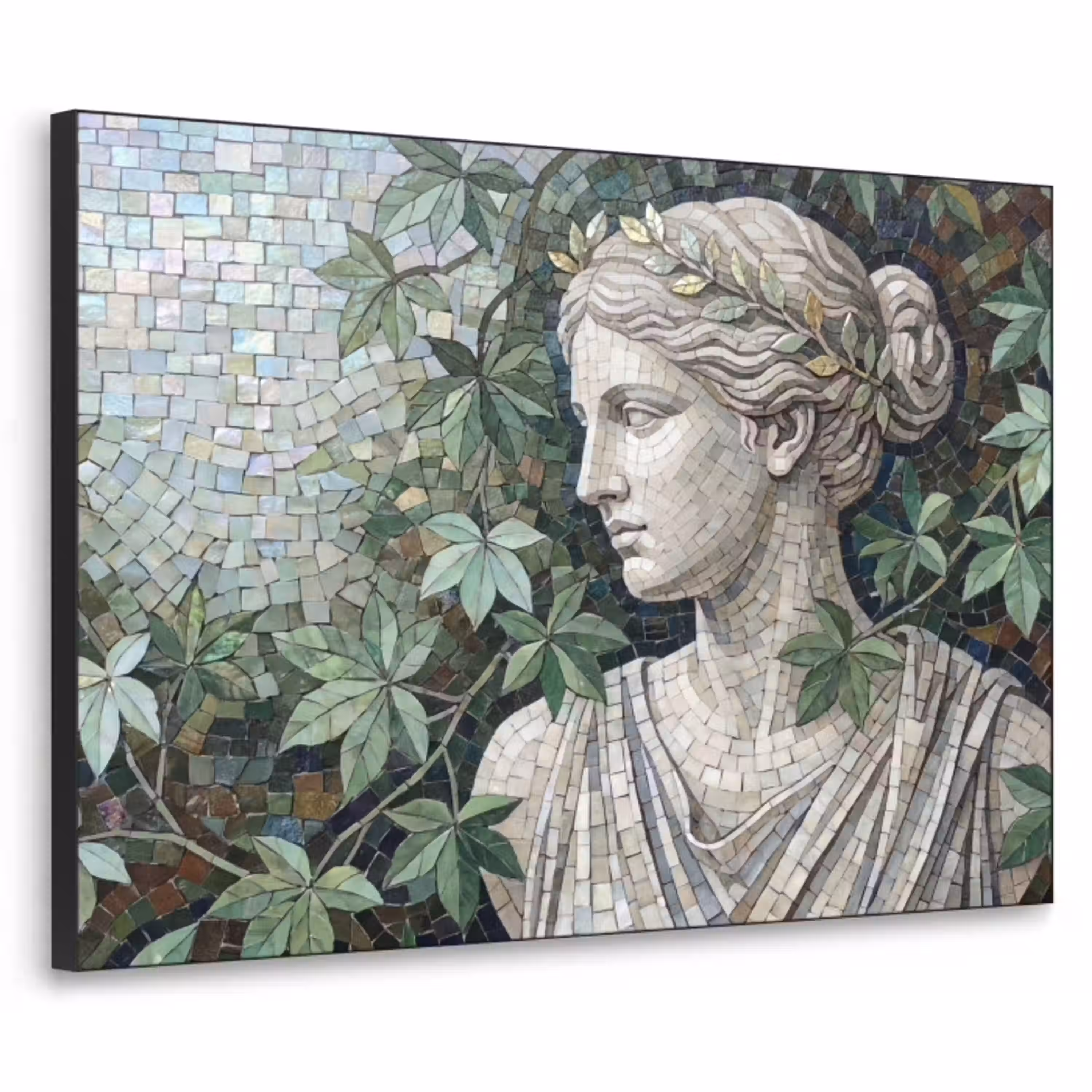 Vrouw - Klassiek - Mozaiëk - Natuur - Groen Textielframe zwart klein -3d