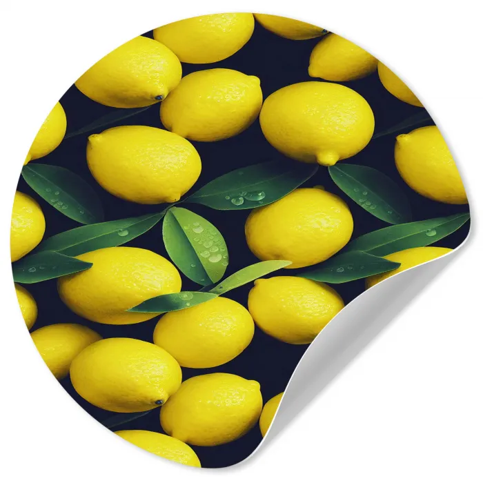 Gele - Citroenen - Druppels - Fruit Wandcirkel behangsticker klein 186 -3d