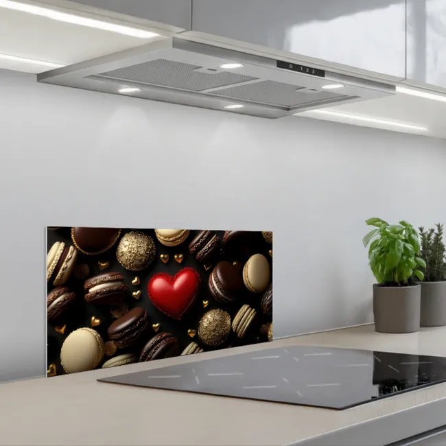 Macarons - Rood - Hart keuken achterwand spatscherm klein -3d_schuin