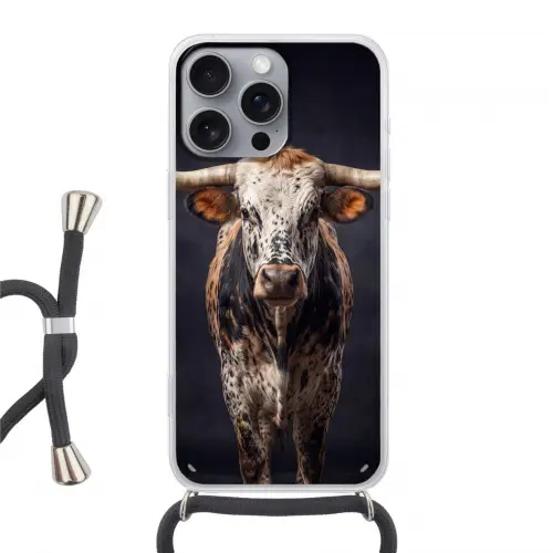 Stier - Kleurrijk - Hoorns Hoesje iPhone 16 Pro Max met koord klein -3d