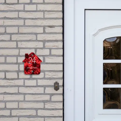 Rode bloemen - Klassiek Naambord Huisje klein -sfeer1