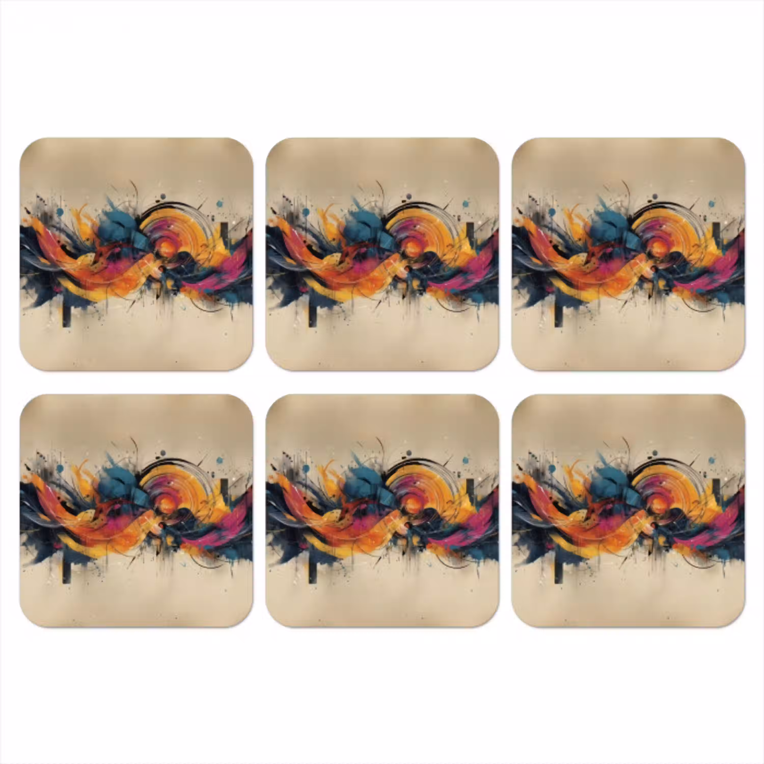 Explosie - Kleurrijk - Vormen - Abstract onderzetter kurk middel -3d