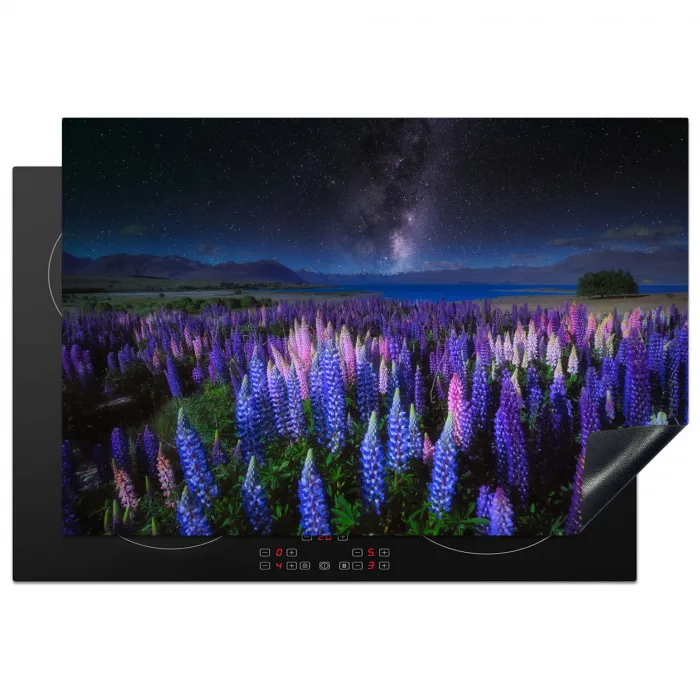 Bloemen - Nacht - Lupine - Sterrenhemel - Paars - Natuur Inductie beschermer vinyl 3mm klein -3d