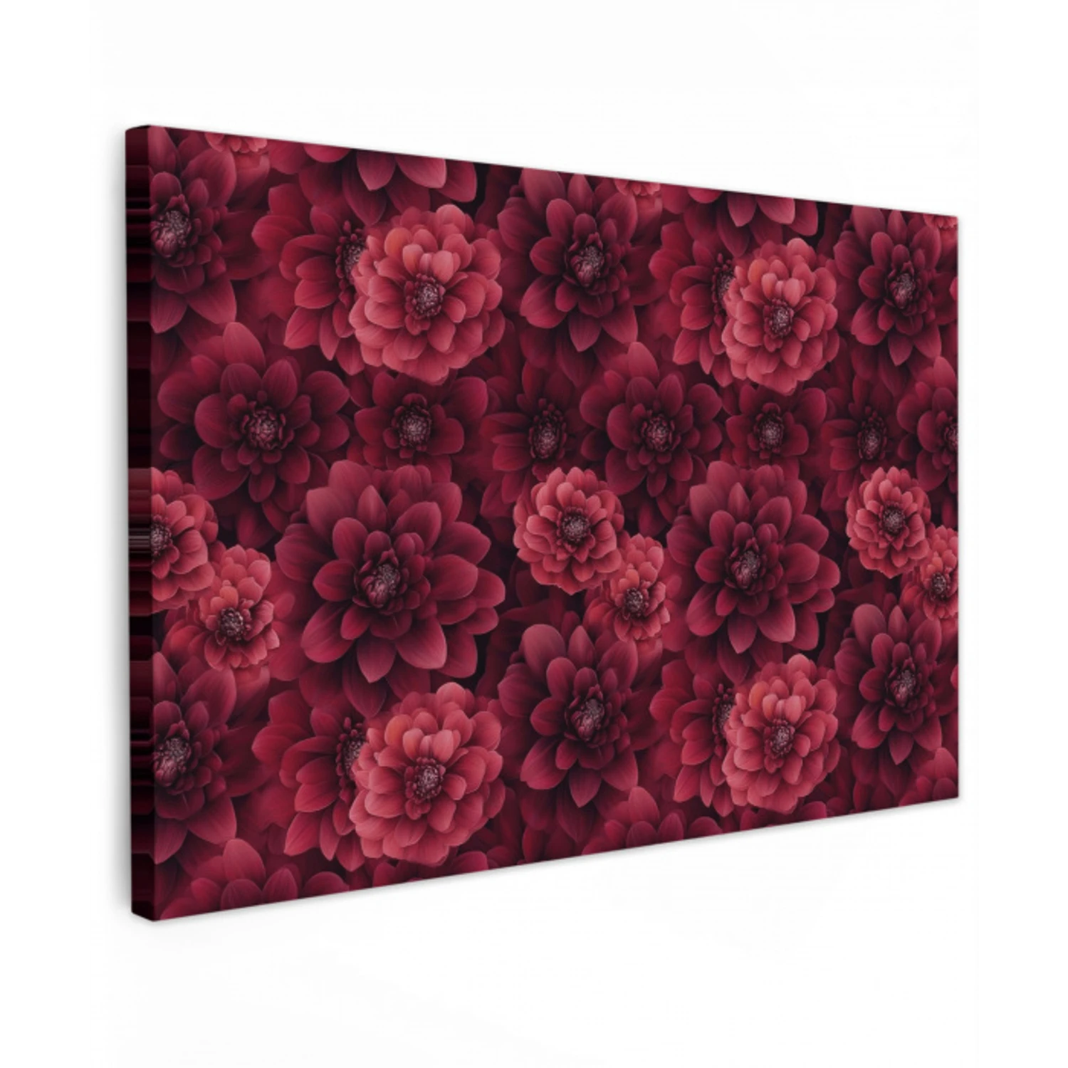 Dahlias - Bloemen - Rood Tuinposter op houten frame 2 cm dik klein 845 -3d