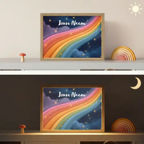 Regenboog - Sterrenhemel - Kleurrijk Light Box met batterij (Wandlamp kind) middel -sfeer3_kind