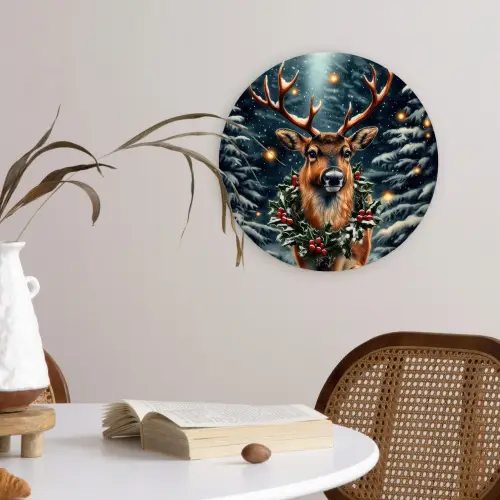 Kerst - Magie - Bos - Kleurrijk Wandcirkel kunststof plaat 5mm dik klein -sfeer4