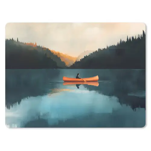 Bossen - Meer - Kano - Oranje muismat rubber klein -3d