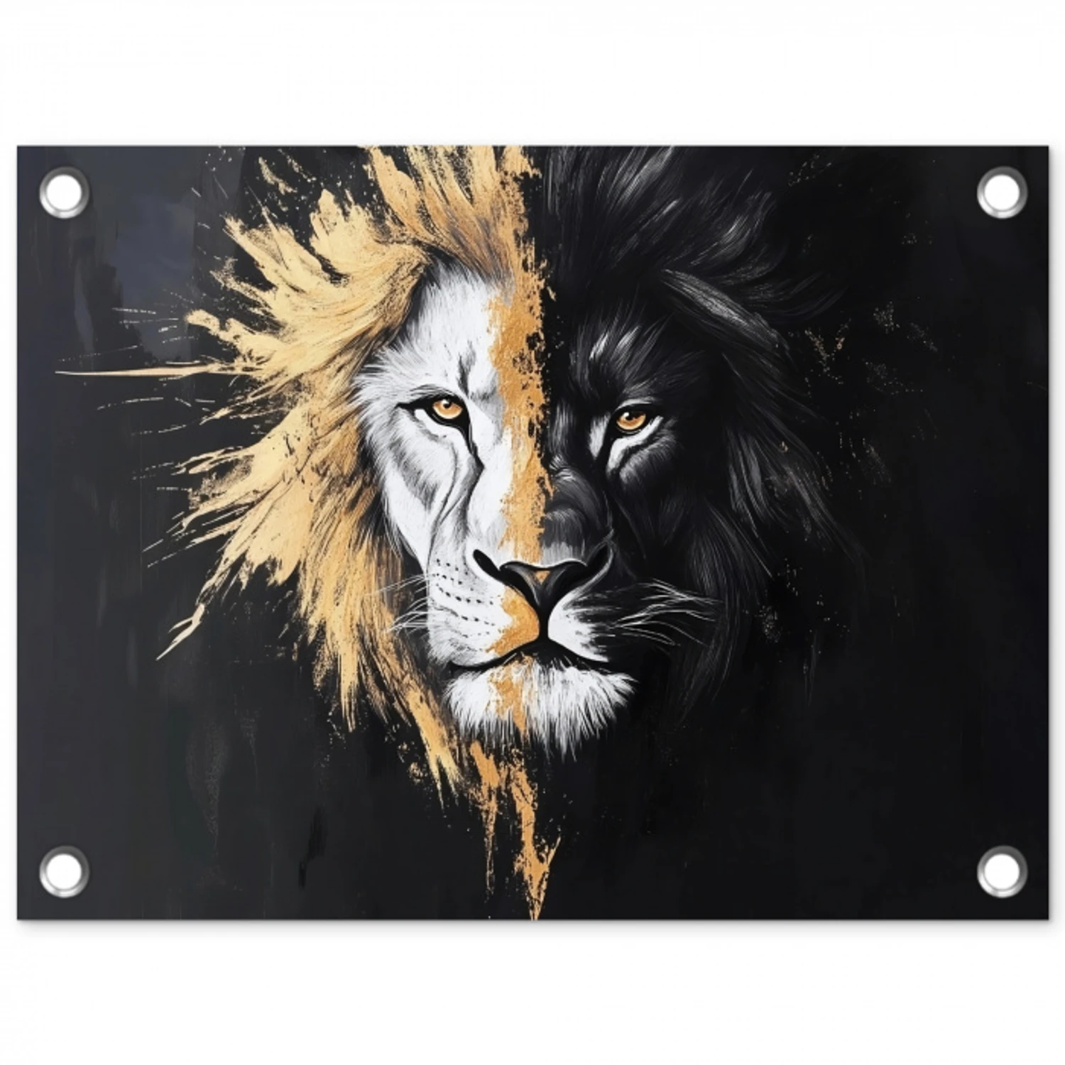 Leeuw - Gesplitst - Zwart - Lijn tuinposter los doek klein -3d