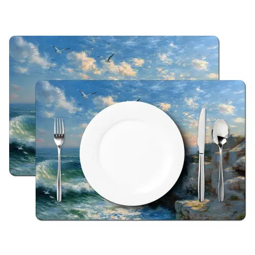 Zee - Golven - Rotsen - Meeuwen Placemat vinyl groot -zzsfeer2_Kitchenyeah-website