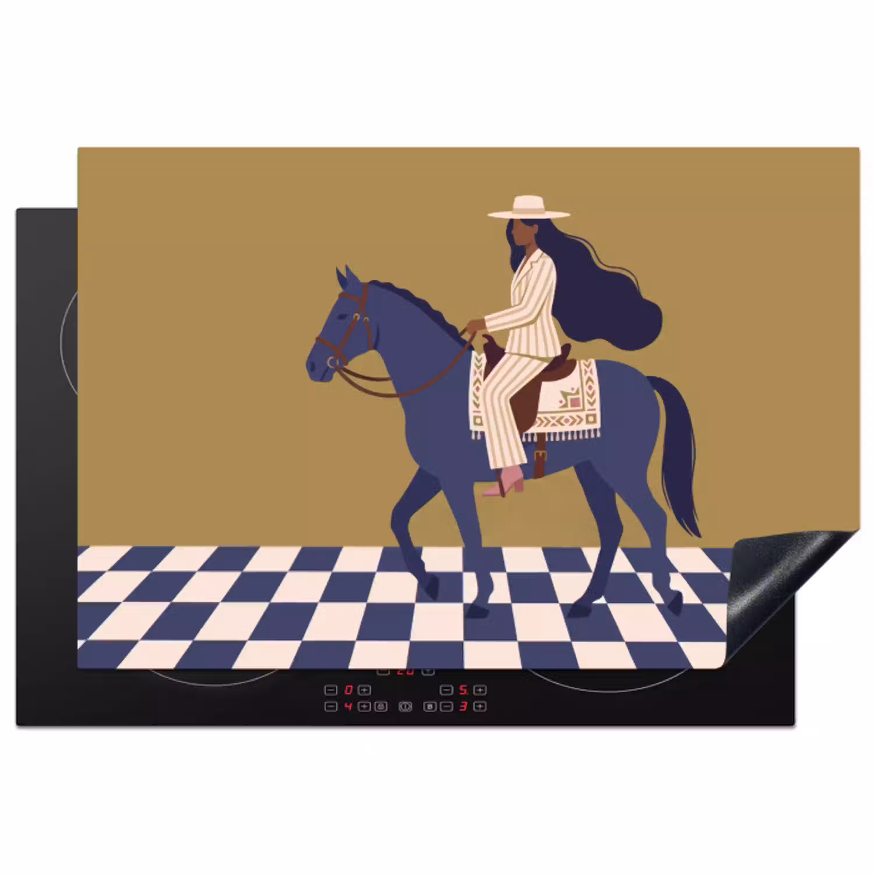 Vrouw - Paard - Rijden - Modern - Abstract Inductie beschermer vinyl 3mm klein -3d