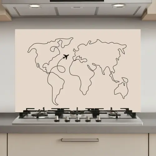 Wereldkaart - Simpel - Vliegtuig keuken achterwand spatscherm klein -3d_website