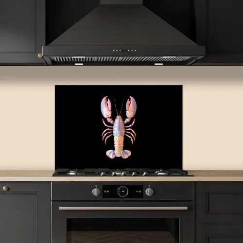 Kreeft - Roze - Zacht - Zwart keuken achterwand spatscherm klein -sfeer1