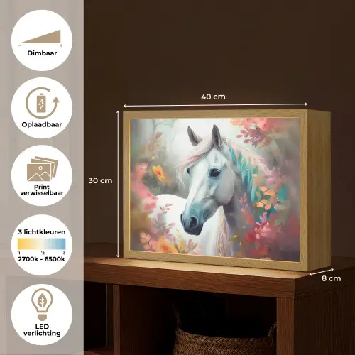 Paard - Natuur - Bloemen - Dieren - Bos Light Box met batterij (Wandlamp kind) middel -USP_websiteoverzichtNL