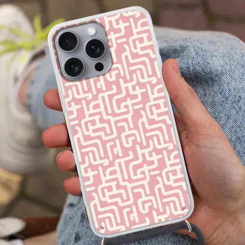 Doolhofpatroon - Roze - Wit - Abstract Hoesje iPhone 16 Pro Max met koord klein 804 -sfeer3