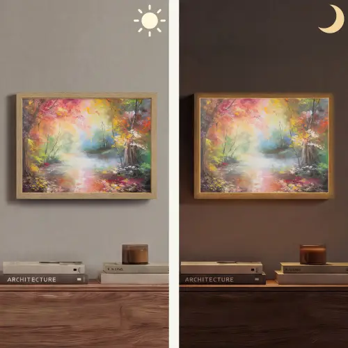 Landschap - Olieverf - Kleurrijk - Natuur Light Box met batterij (Wandlamp) middel -sfeer3