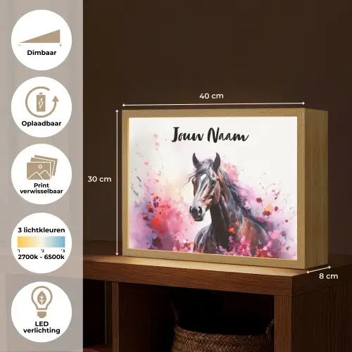 Paard - Dieren - Meisje - Roze Light Box met batterij (Wandlamp kind) middel -USP_websiteoverzichtNL