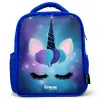 Eenhoorn op een sterrenhemel achtergrond Kinderrugzak - Blauw middel -3d