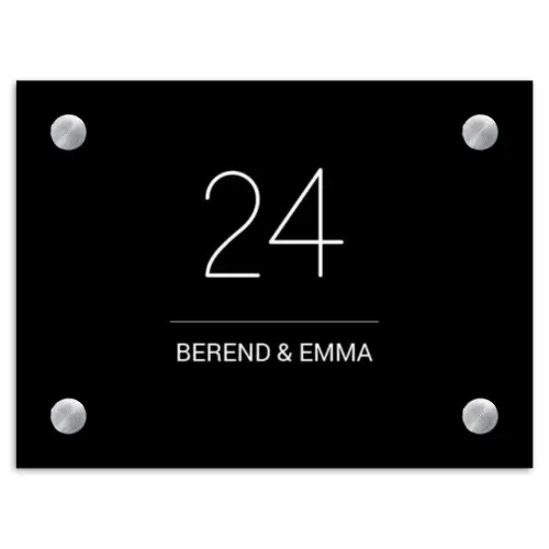 Zwart vlak - Klassiek Naambord Rechthoek middel -3d