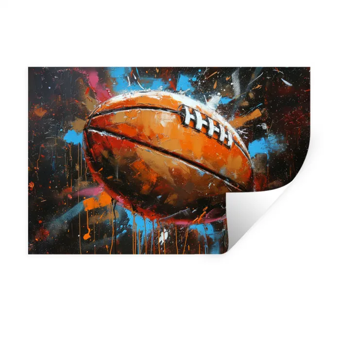 Graffiti - Rugby - Kleurrijk - Rugbybal Muursticker klein -3d